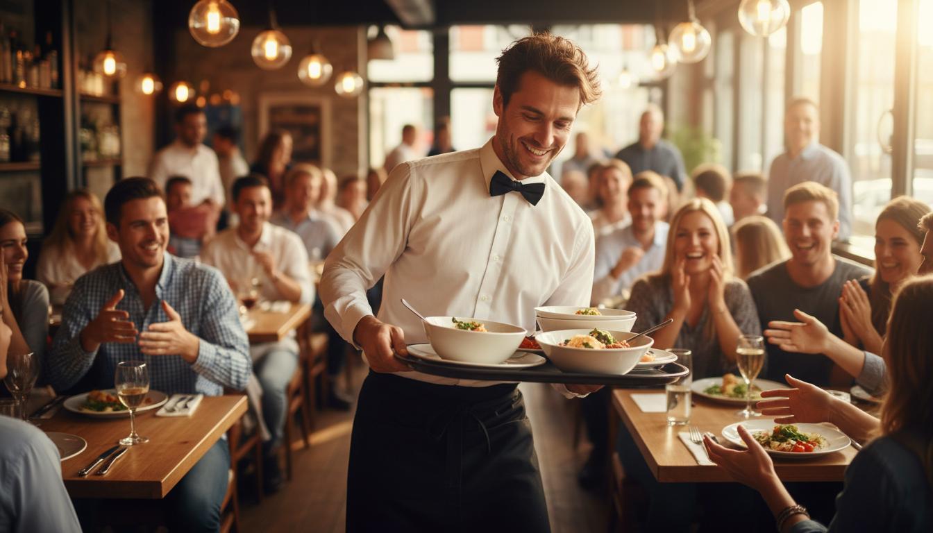 Uøvet tjener med bakke